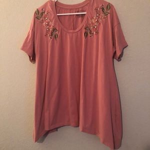 Lane Bryant Embroidered Plus Size Top in Dusty Pink